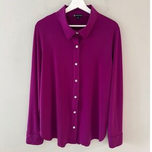 Franne Golde Womens XL Magenta Purple Stretch Button Down Long Sleeve Blouse USA